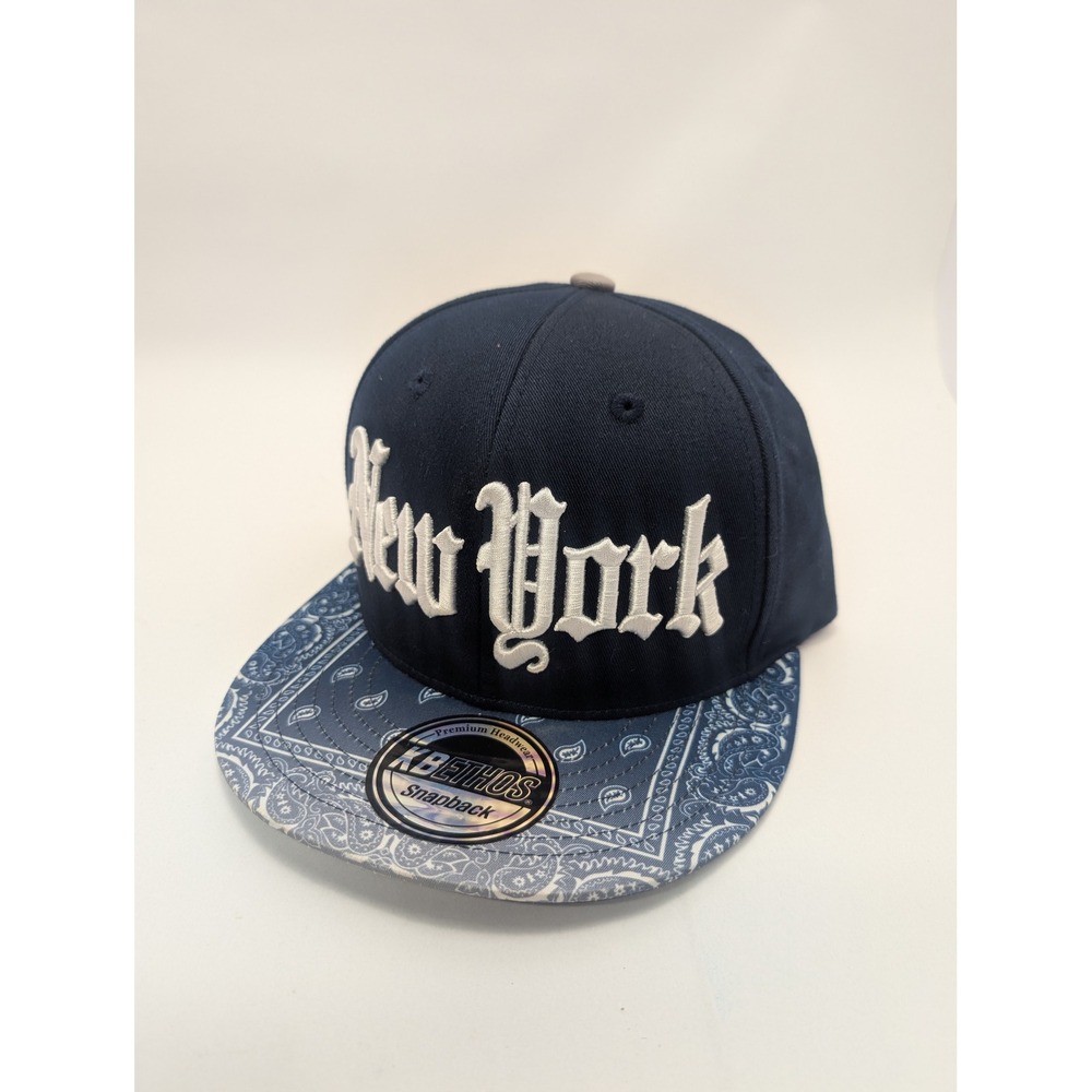 KBETHOS New York Snapback Hat Navy Blue Paisley Bandana Print Flat Brim Cap